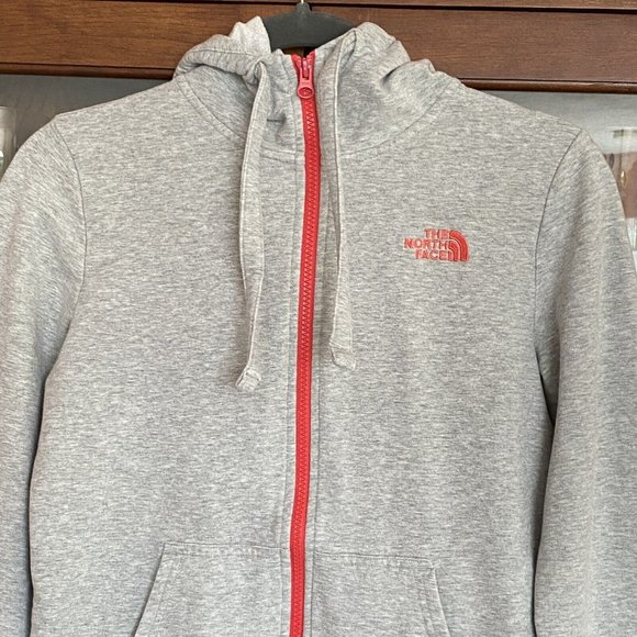 The North Face Womens Size Small Gray Full  Zip Up Pink LOGO Hoodie Sweater - Picture 4 of 12